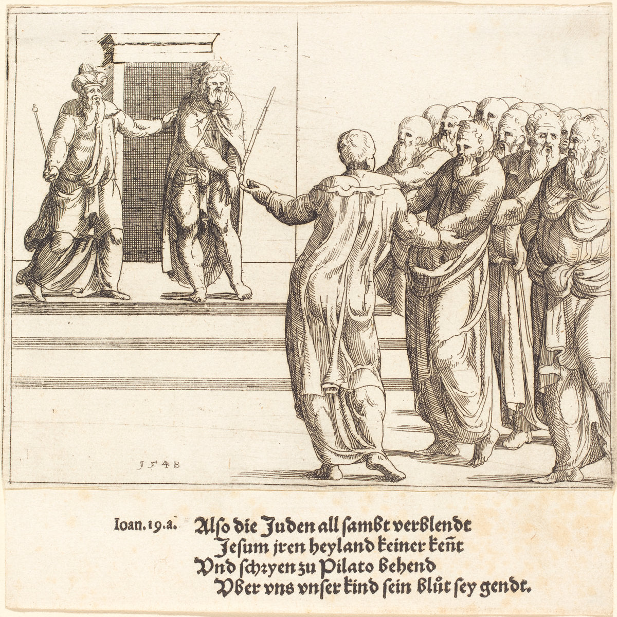 Ecce Homo, and the Jews Deny Christ by Augustin Hirschvogel (German, 1503 - 1553), 16X12"(A3)Poster Print