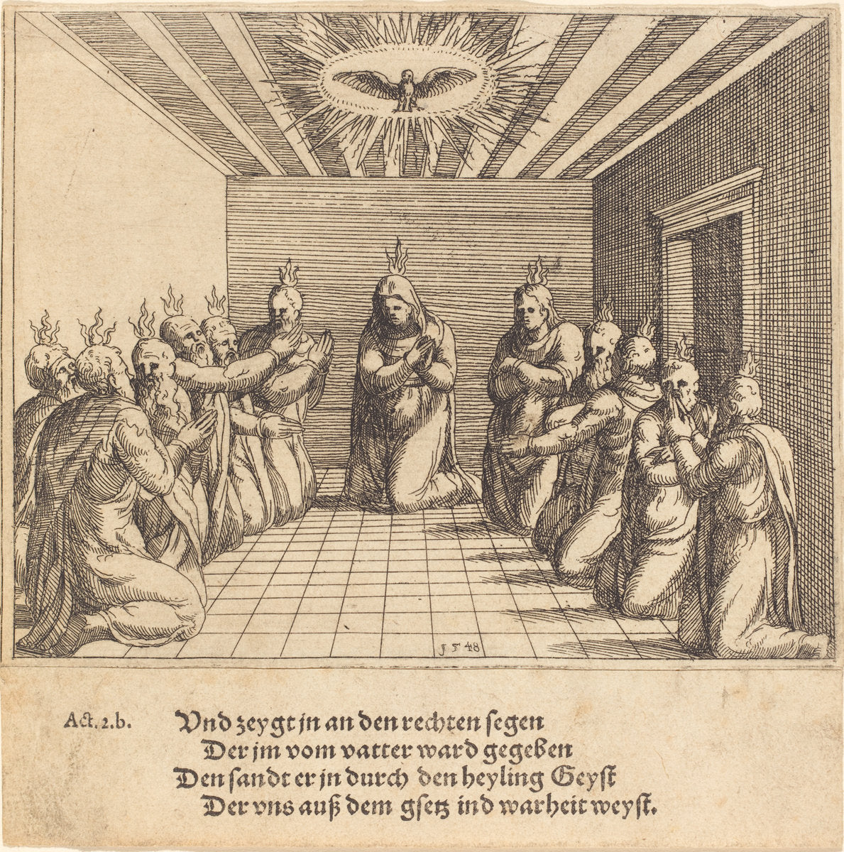 The Descent of the Holy Spirit by Augustin Hirschvogel (German, 1503 - 1553), 16X12"(A3)Poster Print