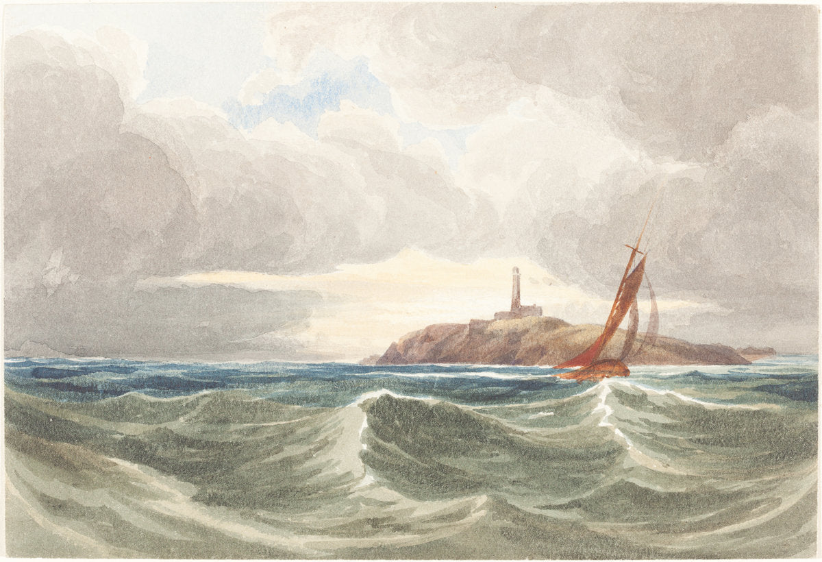Seascape with Lighthouse by Attributed to James Bulwer (British, 1794 - 1879), 16X12"(A3)Poster Print