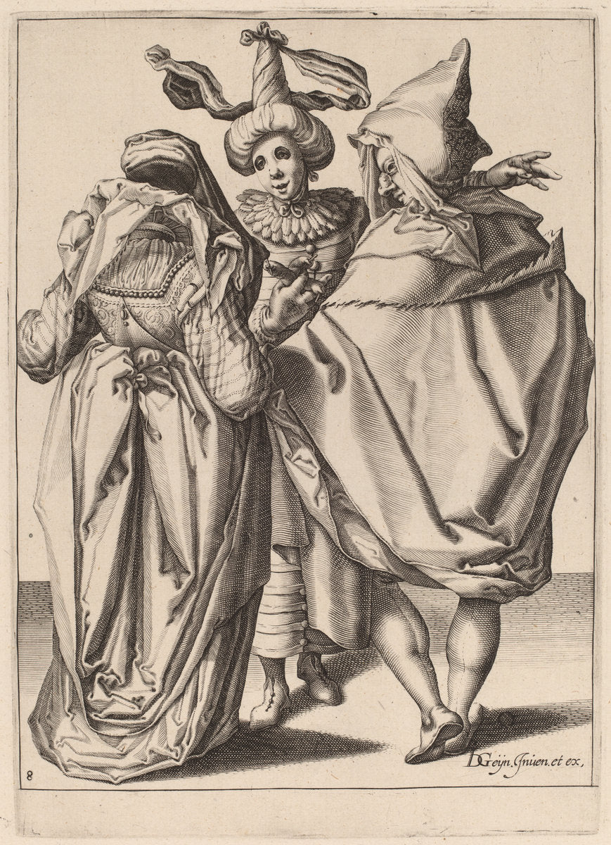 A Couple Addressing a Gesticulating Young Man by Attributed to Zacharias Dolendo after Jacques de Gheyn II (Dutch, active 1581/1598), 16X12"(A3)Poster Print