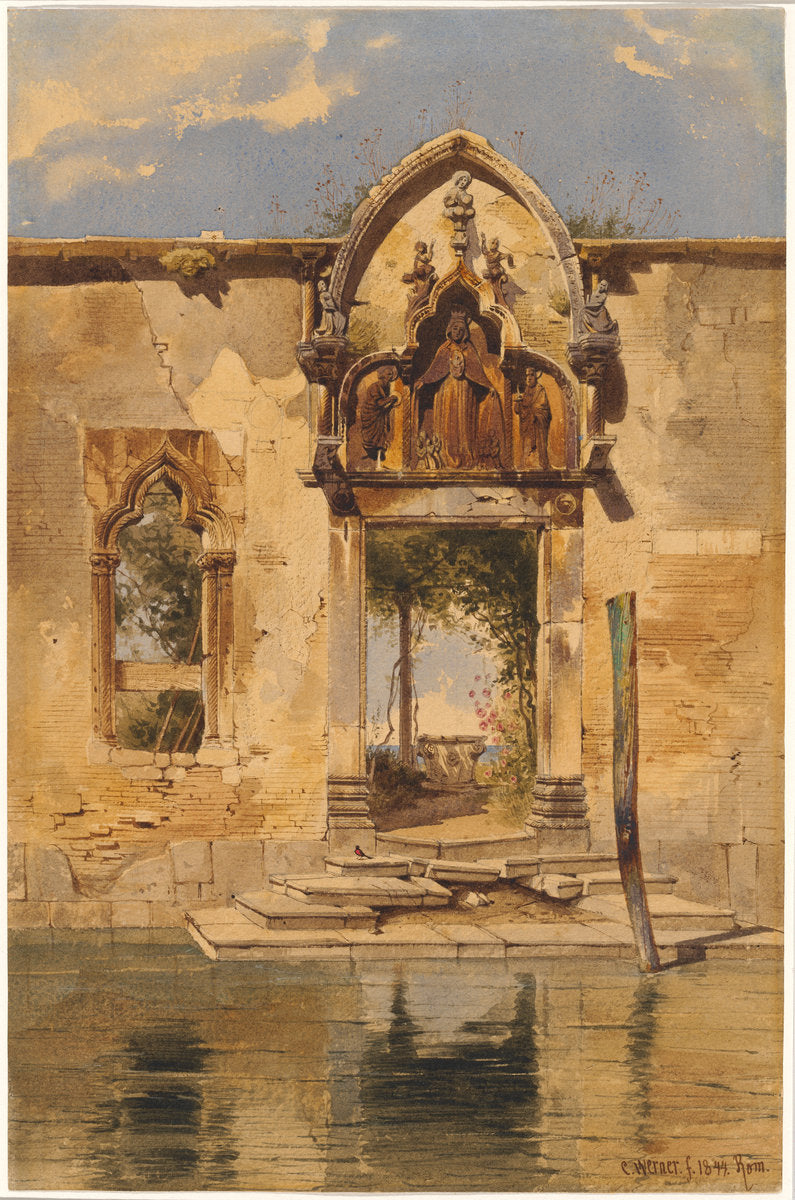 The Portal of the Madonna della Misericordia from the Canal by Carl Friedrich Heinrich Werner (German, 1808 - 1894), 16X12"(A3)Poster Print
