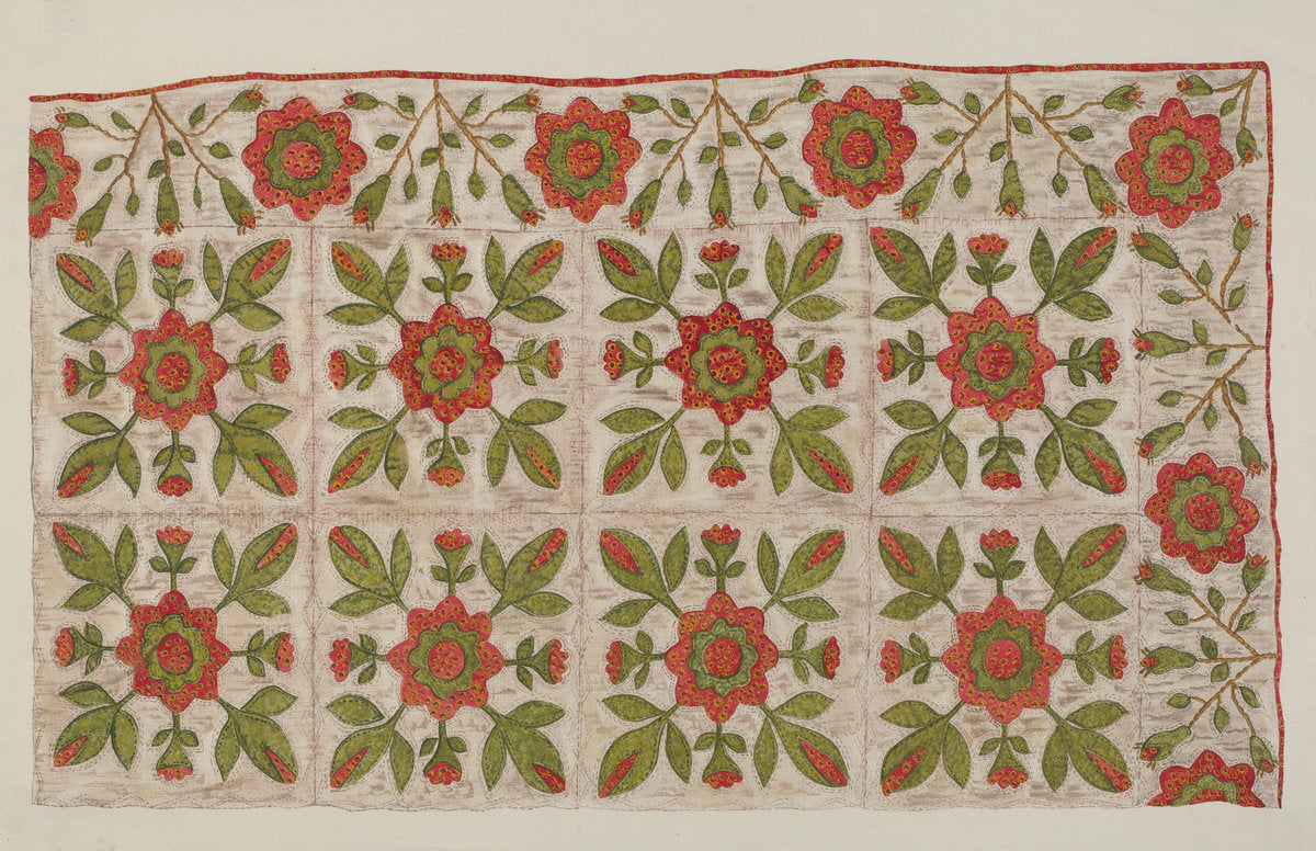 Appliqued Quilt by Mildred E. Bent (American, active c. 1935), 16X12"(A3)Poster Print