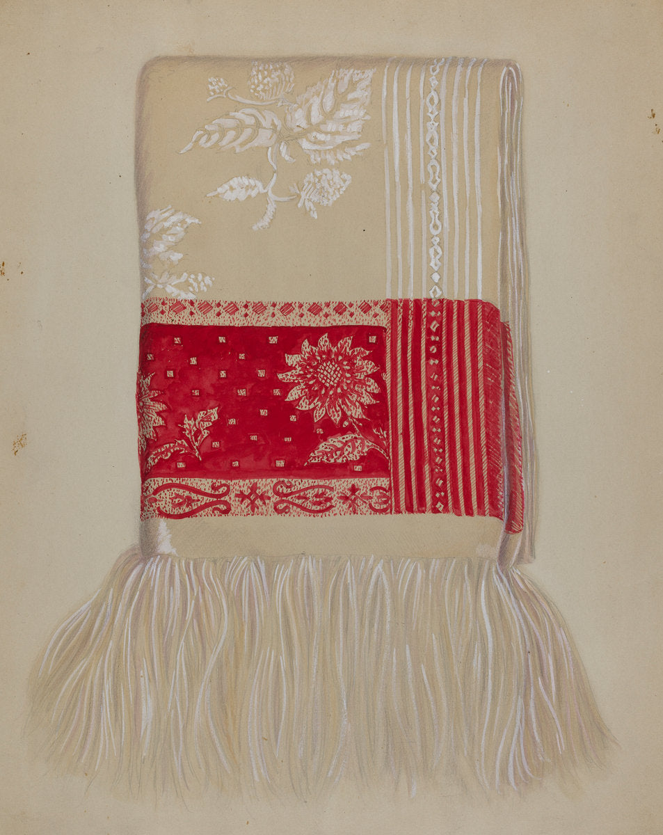 Linen - Red Border with Sunflower by Eva Wilson (American, active c. 1935), 16X12"(A3)Poster Print