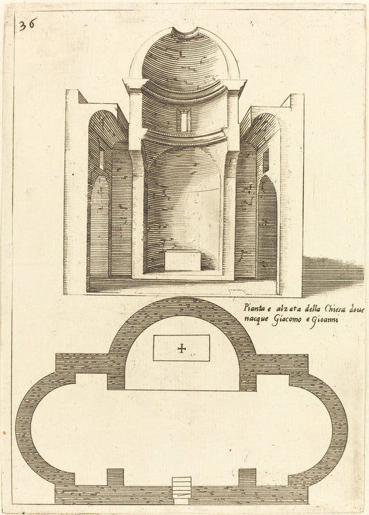 Plan and Elevation of the Church of Saints James and John by Jacques Callot (French, 1592 - 1635), 16X12"(A3)Poster Print