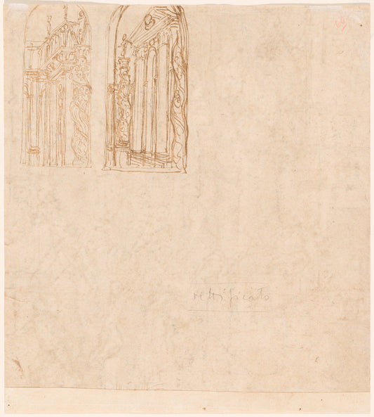 Two Architectural Studies by Lattanzio Gambara (Brescian, c. 1530 - 1574), 16X12"(A3)Poster Print