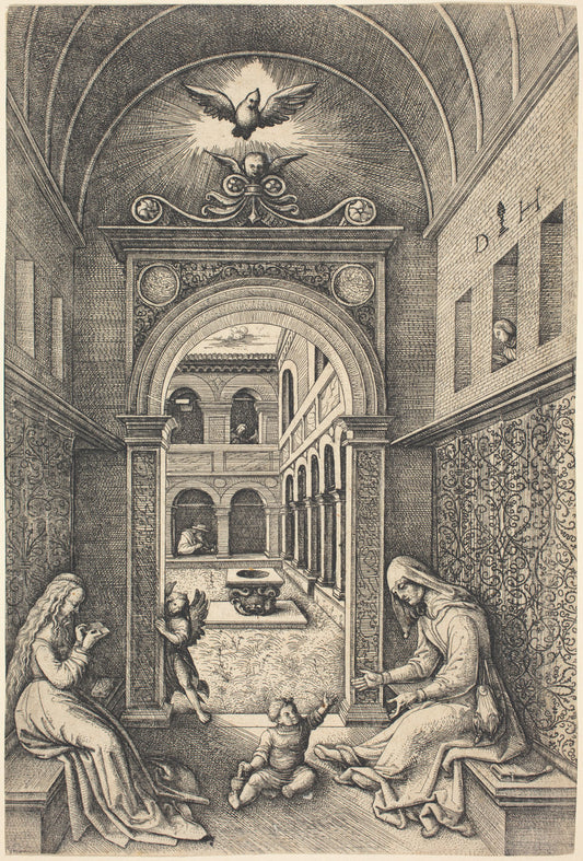 The Virgin and Child with Saint Anne by a Portal by Daniel Hopfer (German, c. 1470 - 1536), 16X12"(A3)Poster Print