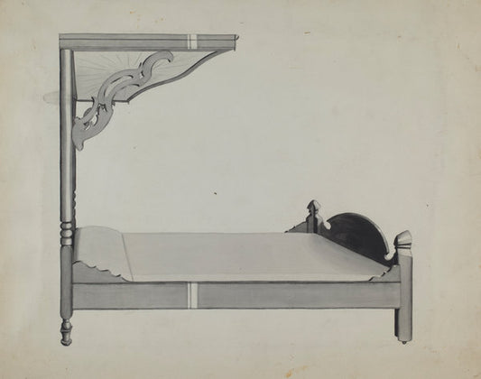 Half-canopy Carved Bed by Dorothy Posten (American, active c. 1935), 16X12"(A3)Poster Print