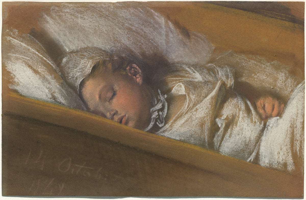 An Infant Asleep in His Crib by Adolph Menzel (German, 1815 - 1905), 16X12"(A3)Poster Print