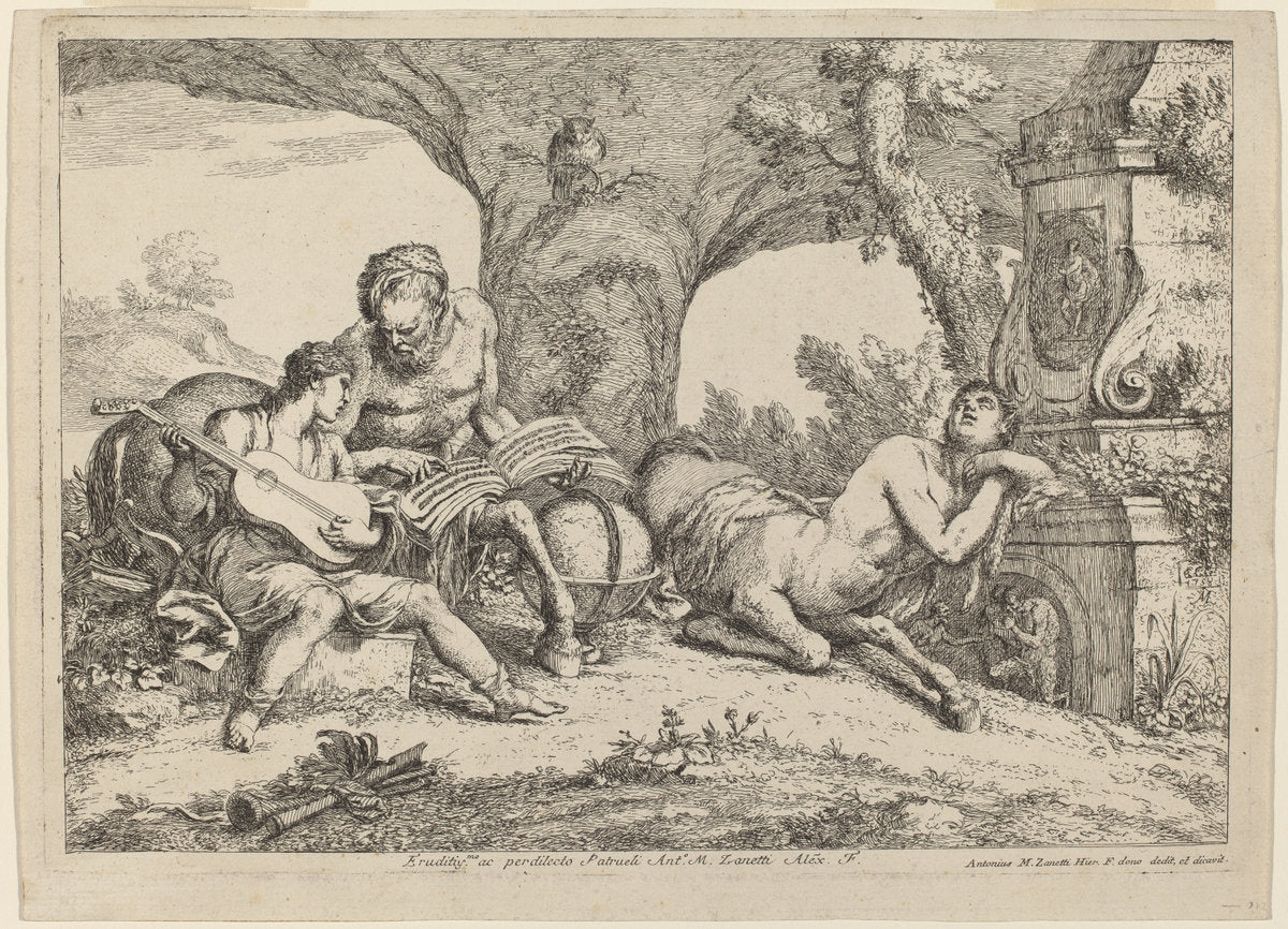 Chiron Teaching Music to Achilles by Gaetano Zompini after Giovanni Benedetto Castiglione (Italian, 1700 - 1778), 16X12"(A3)Poster Print
