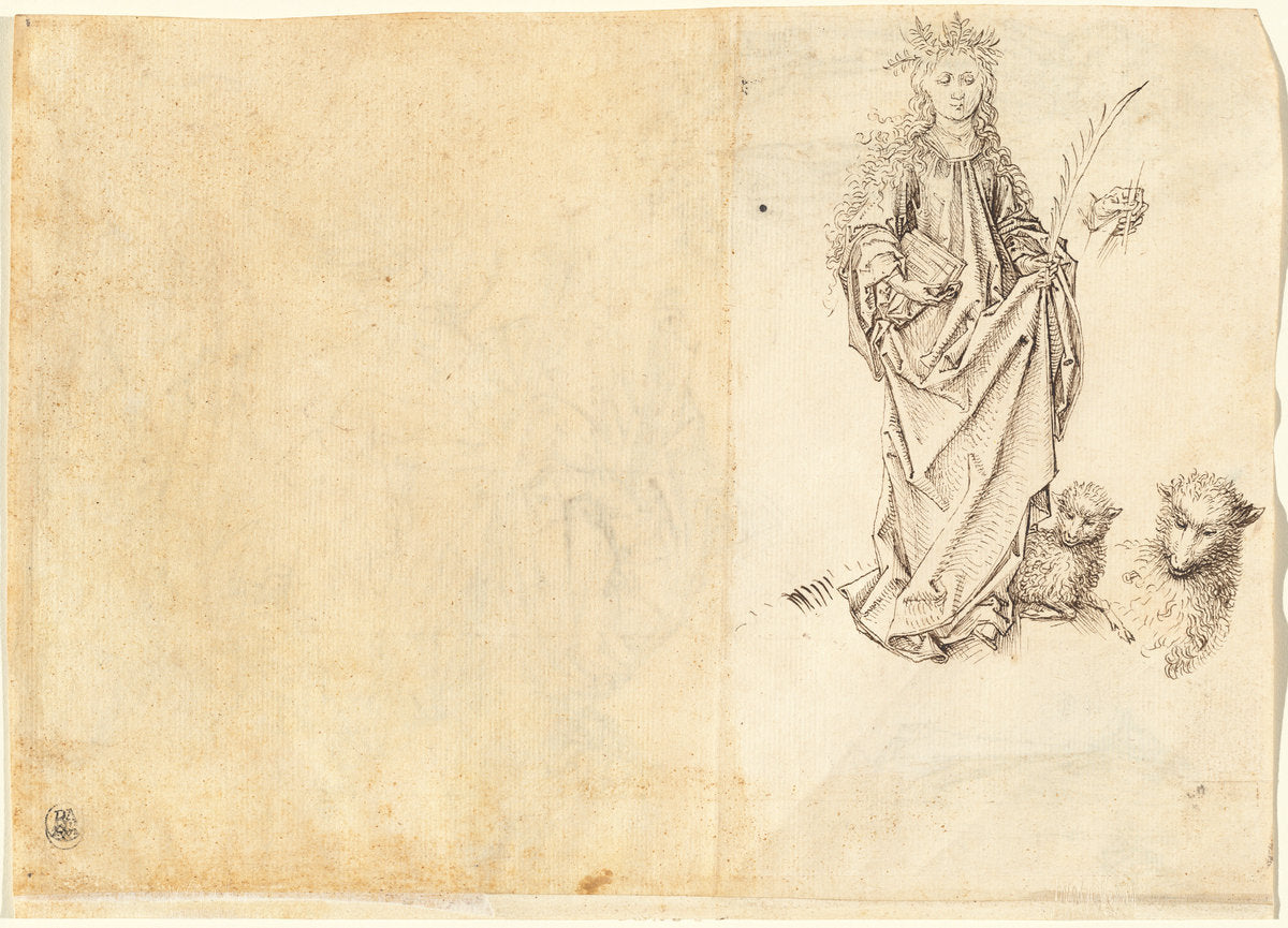 Saint Agnes (verso) by Master of the Drapery Studies after Martin Schongauer (German, active c. 1470 - 1500), 16X12"(A3)Poster Print