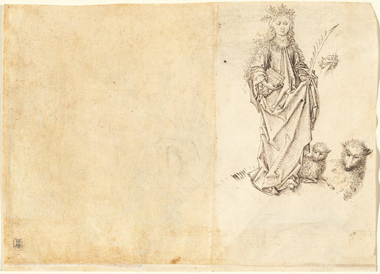 Saint Agnes (verso) by Master of the Drapery Studies after Martin Schongauer (German, active c. 1470 - 1500), 16X12"(A3)Poster Print