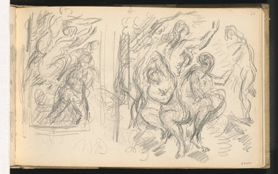 Two Studies for "The Judgement of Paris" or "The Amorous Shepherd" by Paul Cézanne (French, 1839 - 1906), 16X12"(A3)Poster Print