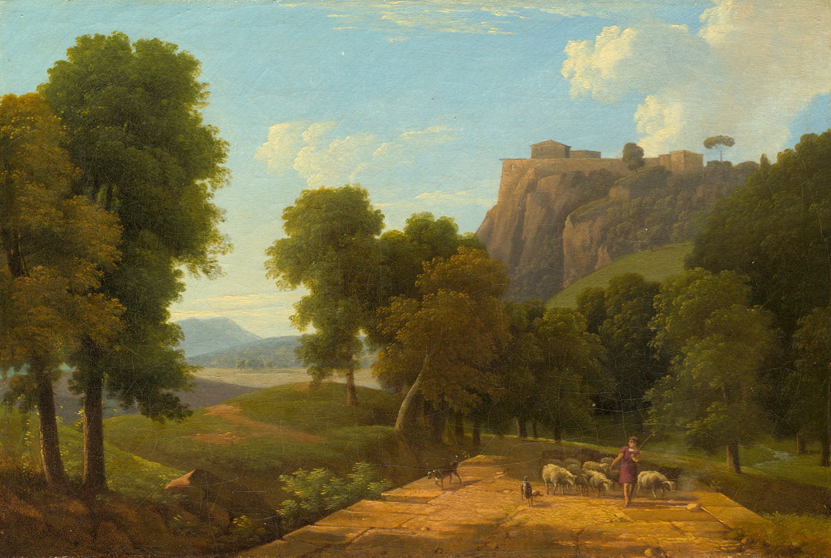 Shepherd with his Flock by Jean-Victor Bertin (French, 1767 - 1842), 16X12"(A3)Poster Print