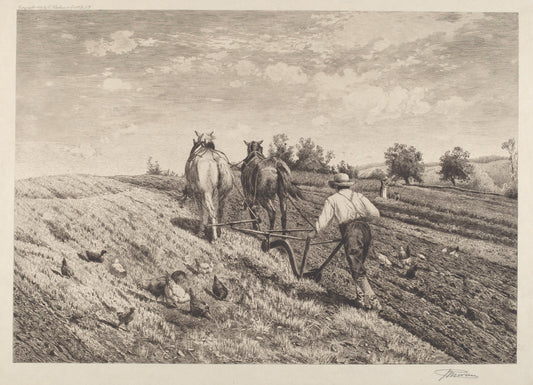 The Ploughman by Peter Moran (American, 1841 - 1914), 16X12"(A3)Poster Print