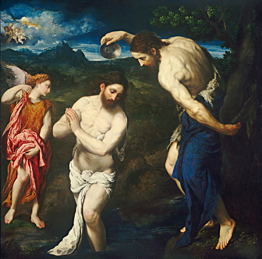 The Baptism of Christ by Paris Bordone (Italian, 1500 - 1571), 16X12"(A3)Poster Print