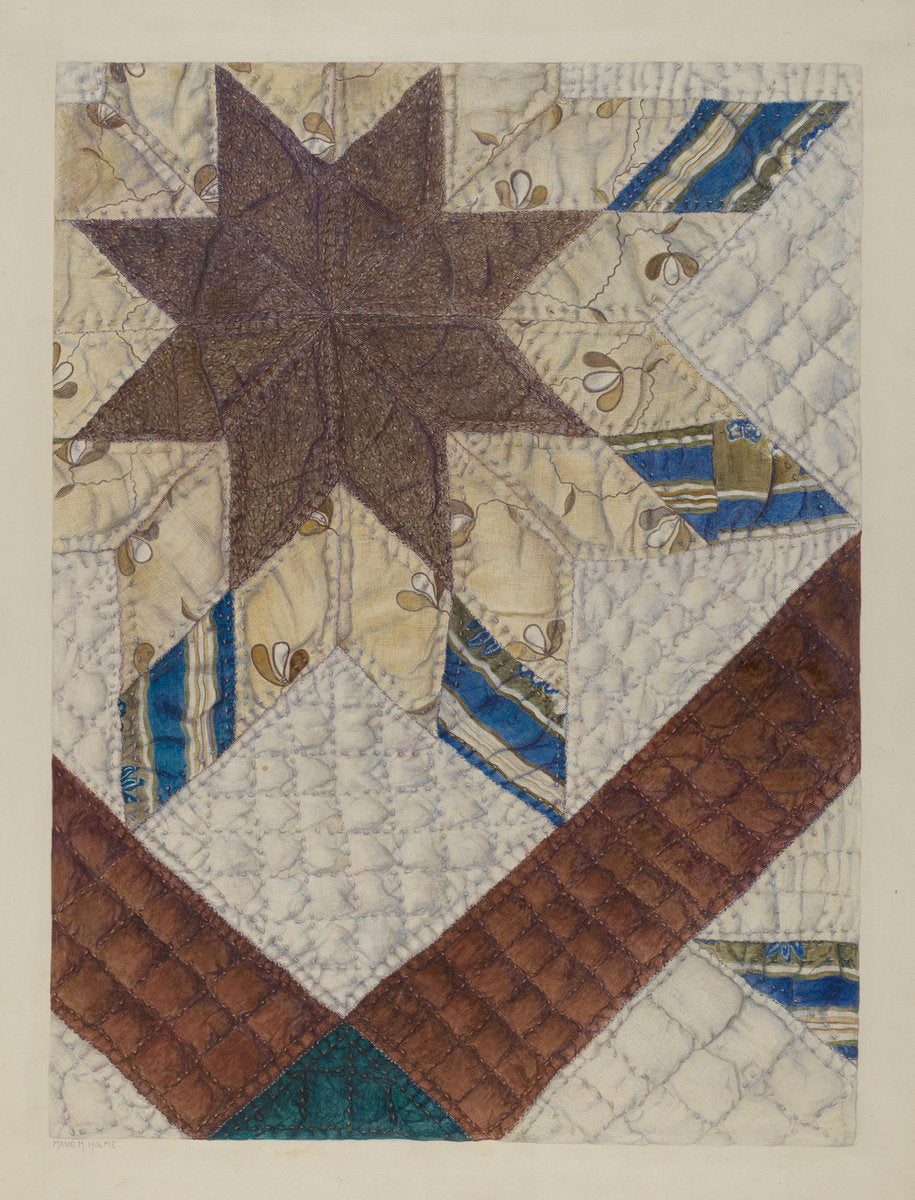 Double Star Patchwork Quilt by Maud M. Holme (American, active c. 1935), 16X12"(A3)Poster Print
