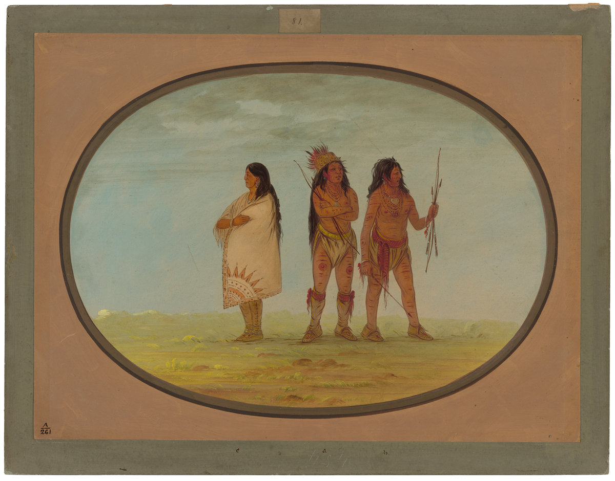 Three Navaho Indians by George Catlin (American, 1796 - 1872), 16X12"(A3)Poster Print