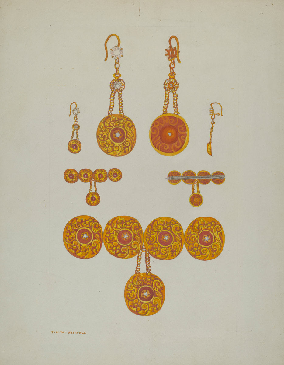 Earrings and Brooch by Tulita Westfall (American, active c. 1935), 16X12"(A3)Poster Print