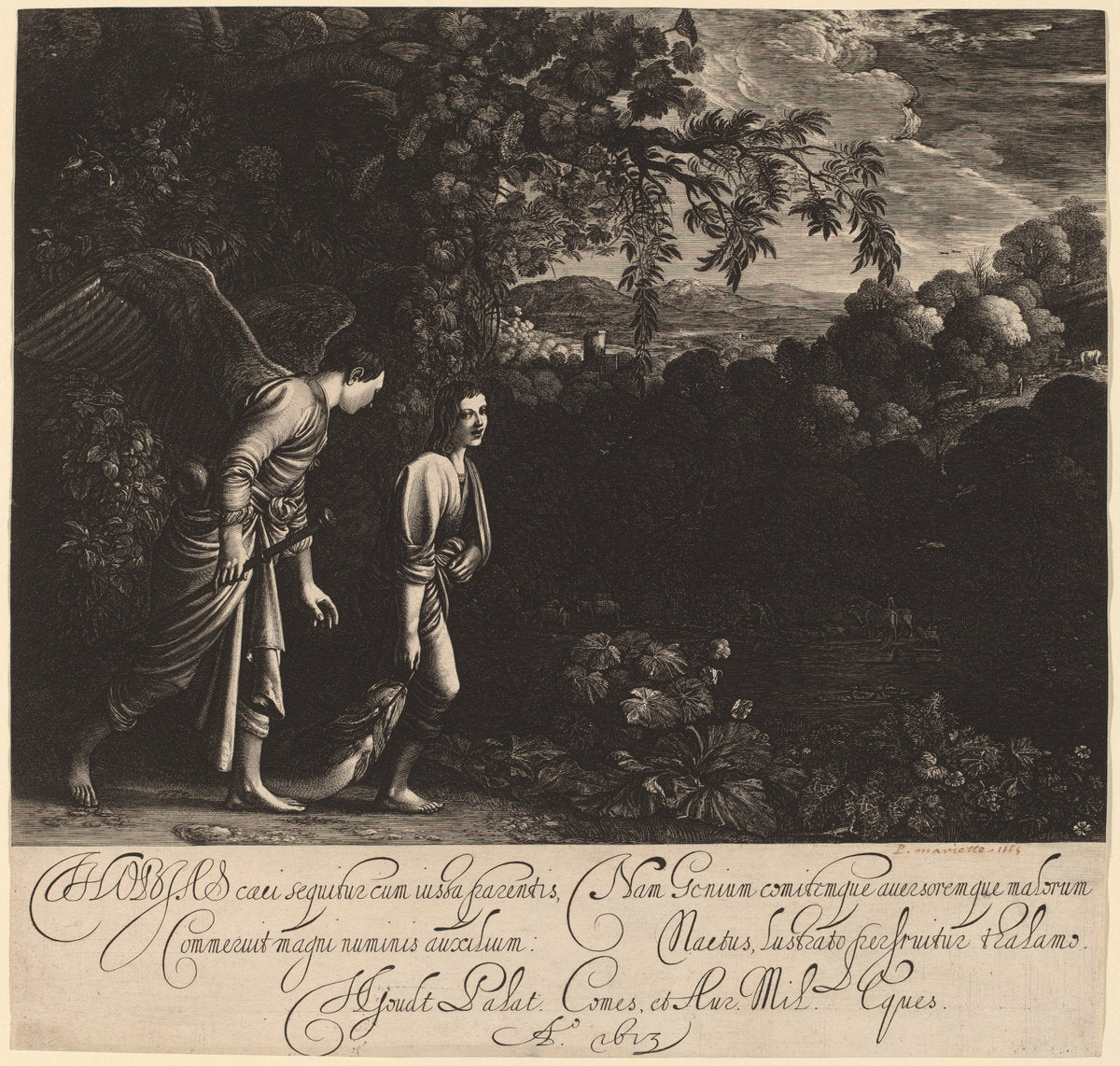 Tobias and the Angel (The Large Tobias) by Hendrik Goudt after Adam Elsheimer (Dutch, 1585 - 1648), 16X12"(A3)Poster Print