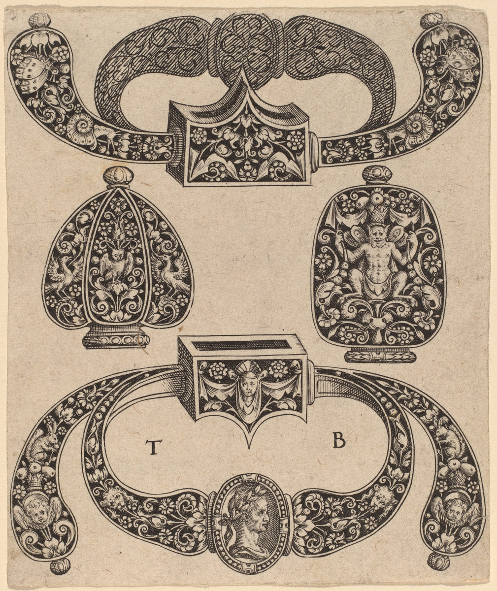 Ornament by Theodor de Bry (Flemish, 1528 - 1598), 16X12"(A3)Poster Print