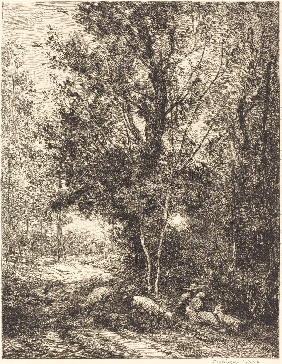 Shepherd and Shepherdess (Le Berger et la bergere) by Charles-François Daubigny (French, 1817 - 1878), 16X12"(A3)Poster Print