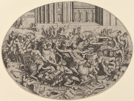 The Battle of the Amazons [recto] by Enea Vico (Italian, 1523 - 1567), 16X12"(A3)Poster Print