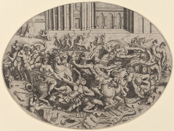 The Battle of the Amazons [recto] by Enea Vico (Italian, 1523 - 1567), 16X12"(A3)Poster Print