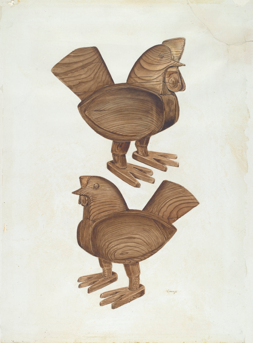 Rooster and Hen by Al Curry (American, active c. 1935), 16X12"(A3)Poster Print