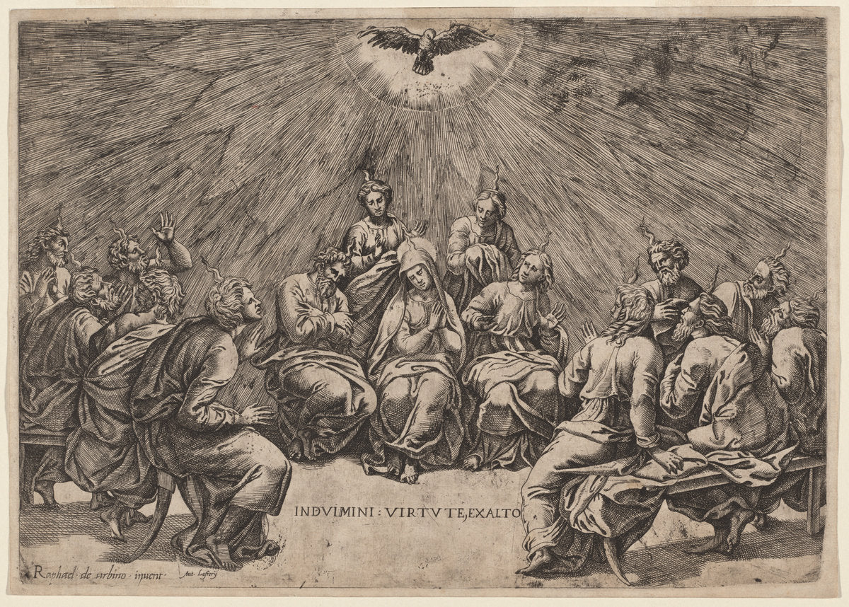 Pentecost by Gian Jacopo Caraglio, after Raphael (Italian, c. 1500 - 1565), 16X12"(A3)Poster Print
