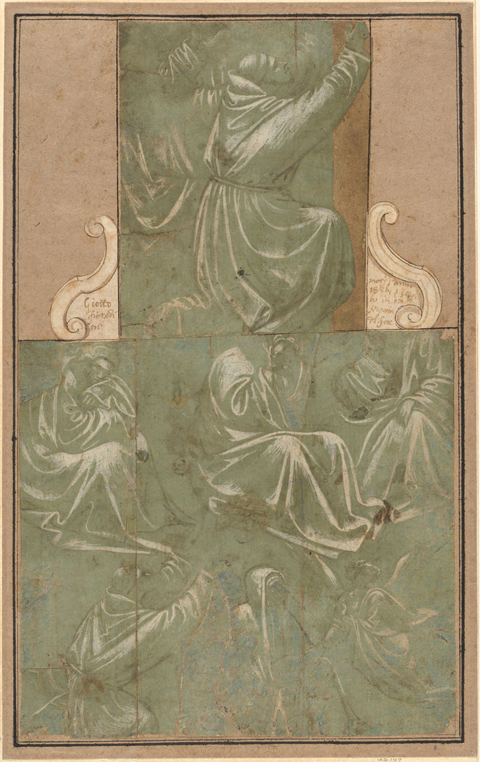 c. 1390/1410 by Florentine School (Studies of Saint Francis Kneeling and Other Figures), 16X12