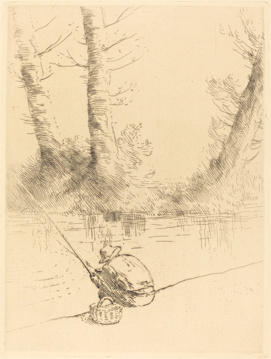 Angler (Le pecheur a la ligne) by Alphonse Legros (French, 1837 - 1911), 16X12"(A3)Poster Print