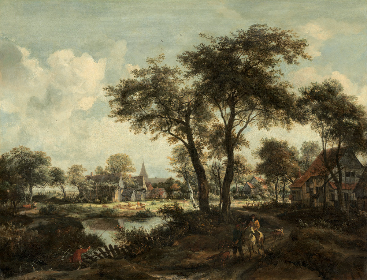 Village near a Pool by Meindert Hobbema (Dutch, 1638 - 1709), 16X12"(A3)Poster Print