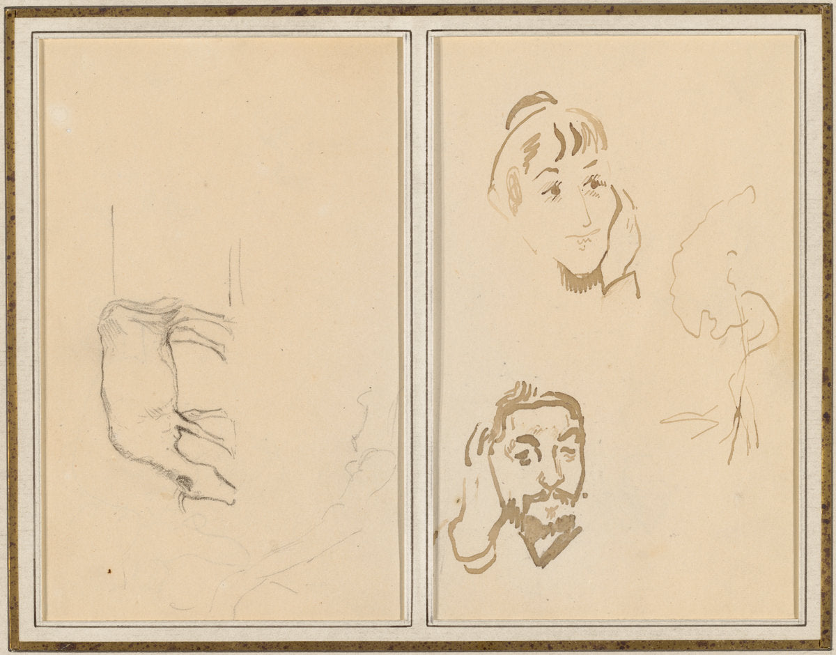 A Grazing Cow; Head of a Woman with Her Hand on Her Cheek, and Head of a Man with His Hand on His Ear [verso] by Paul Gauguin (French, 1848 - 1903), 16X12"(A3)Poster Print