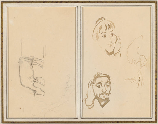 A Grazing Cow; Head of a Woman with Her Hand on Her Cheek, and Head of a Man with His Hand on His Ear [verso] by Paul Gauguin (French, 1848 - 1903), 16X12"(A3)Poster Print