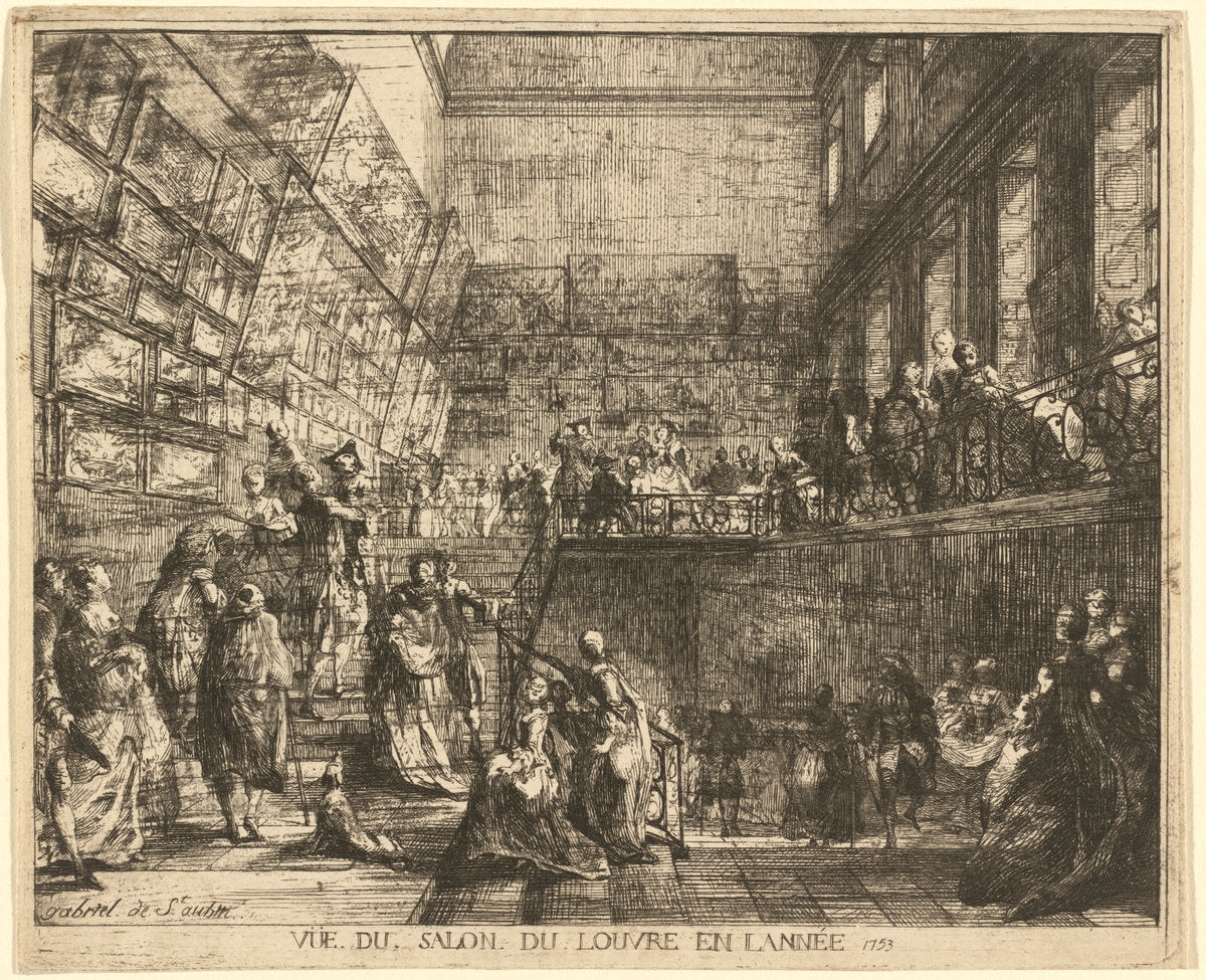 Vue du Salon du Louvre en l'annee 1753 by Gabriel Jacques de Saint-Aubin (French, 1724 - 1780), 16X12"(A3)Poster Print