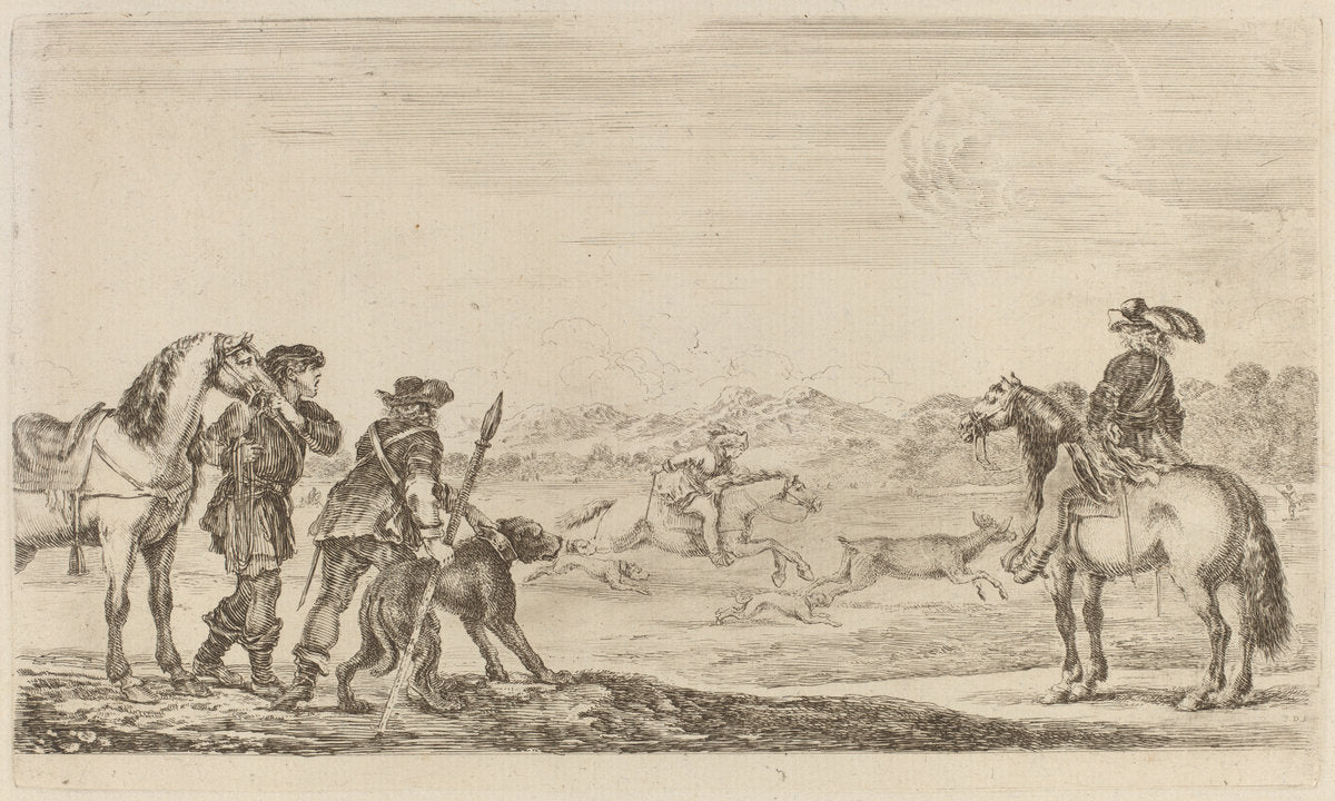 Small Deer Chased by a Cavalier by Stefano Della Bella (Italian, 1610 - 1664), 16X12"(A3)Poster Print