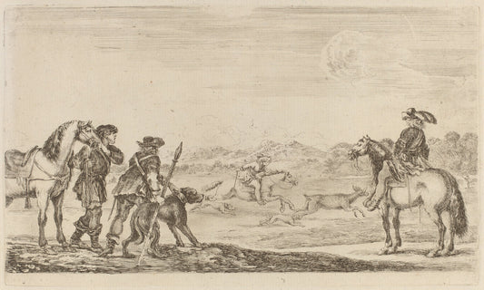 Small Deer Chased by a Cavalier by Stefano Della Bella (Italian, 1610 - 1664), 16X12"(A3)Poster Print
