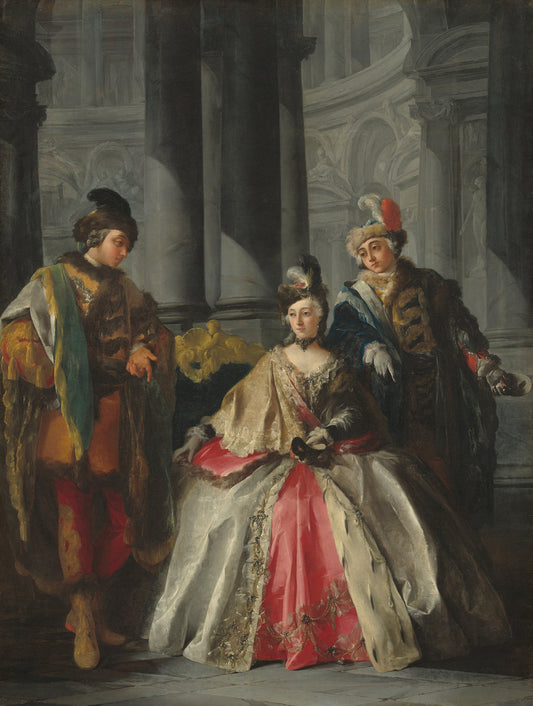 Three Figures Dressed for a Masquerade by Louis-Joseph Le Lorrain (French, 1715 - 1759), 16X12"(A3)Poster Print