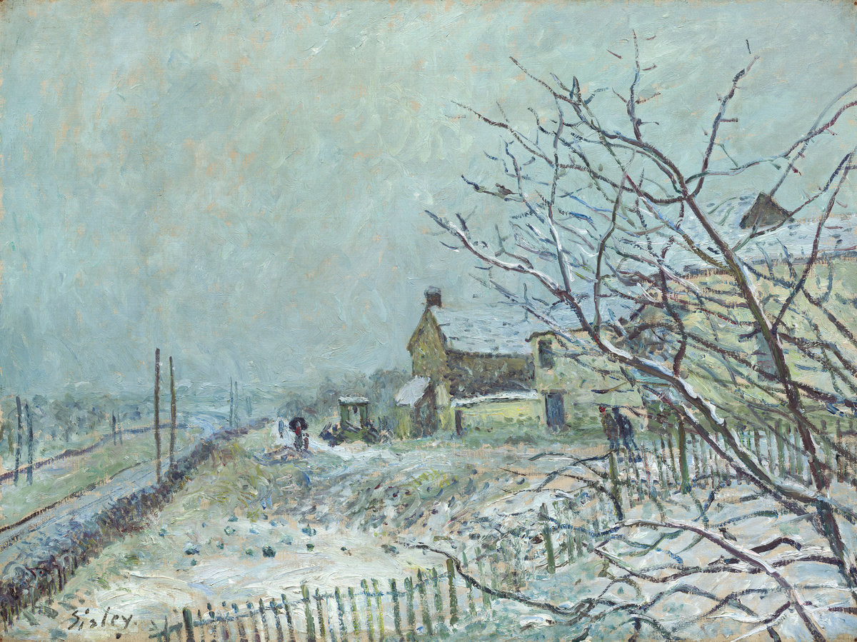 First Snow at Veneux-Nadon by Alfred Sisley (French, 1839 - 1899), 16X12"(A3)Poster Print