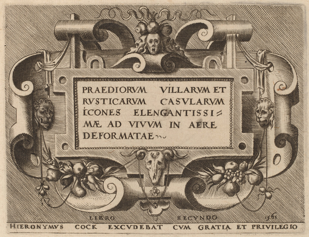 Title Page for "Praediorum Villarum" by Hieronymus Cock (publisher) (Flemish, c. 1510 - 1570), 16X12"(A3)Poster Print