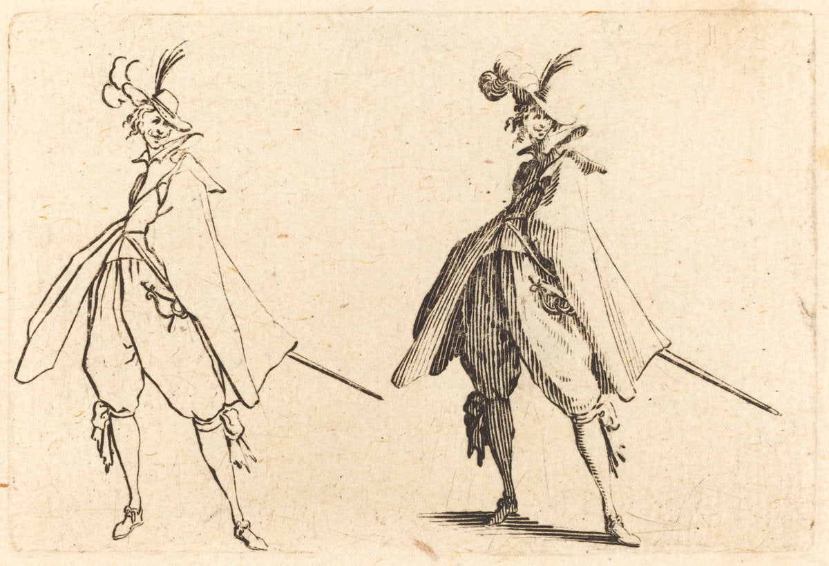 Gentleman in Large Mantle, Front View by Jacques Callot (French, 1592 - 1635), 16X12"(A3)Poster Print