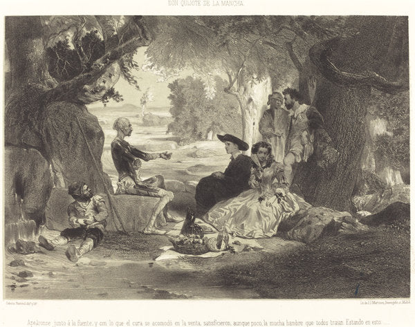 Apeáronse junto à la fuente... by Célestin Nanteuil (French, 1813 - 1873), 16X12"(A3)Poster Print