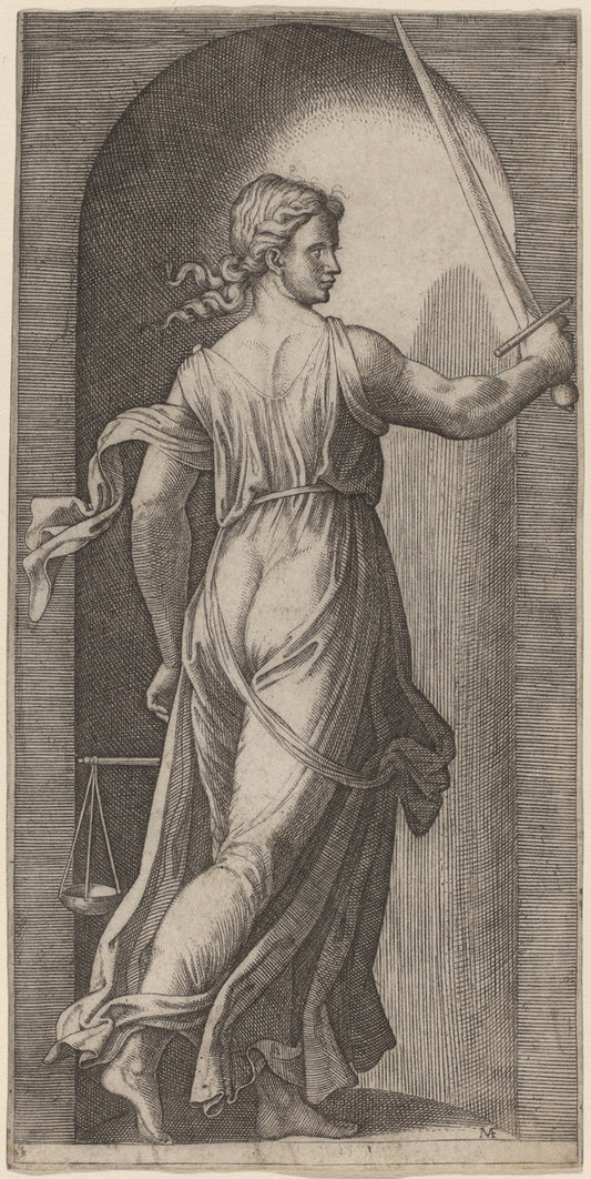Justice by Marcantonio Raimondi after Raphael (Italian, c. 1480 - c. 1534), 16X12"(A3)Poster Print