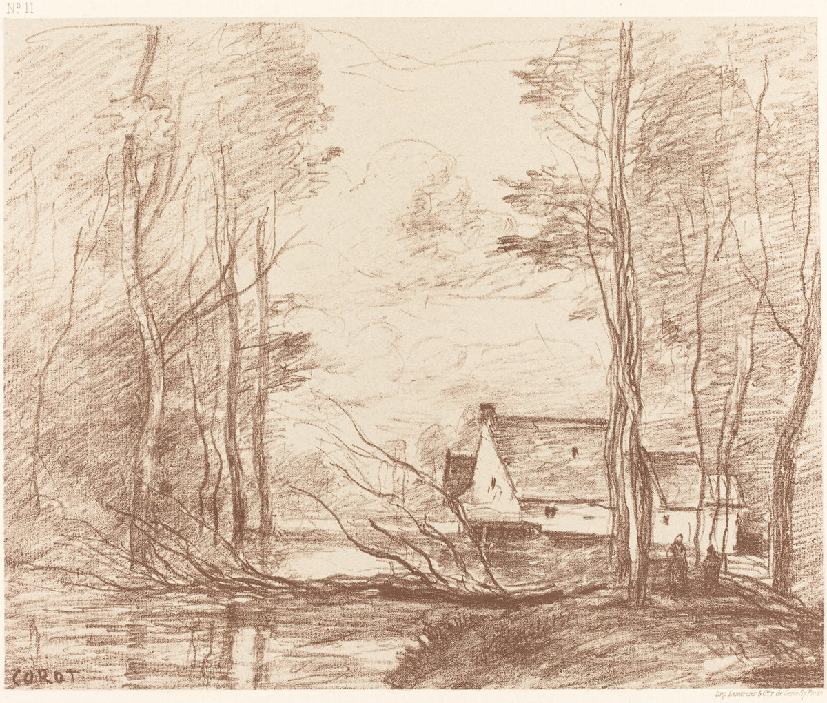 The Mill of Cuincy, near Douai (Le Moulin de Cuincy, pres Douai) by Jean-Baptiste-Camille Corot (French, 1796 - 1875), 16X12"(A3)Poster Print