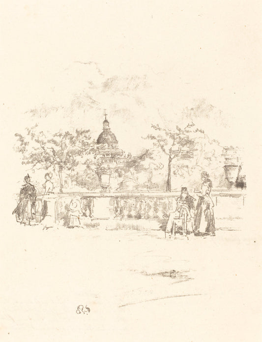 The Pantheon, from the Terrace of the Luxembourg Gardens by James McNeill Whistler (American, 1834 - 1903), 16X12"(A3)Poster Print