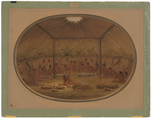 Mandan Ceremony - The Water Sinks Down by George Catlin (American, 1796 - 1872), 16X12"(A3)Poster Print