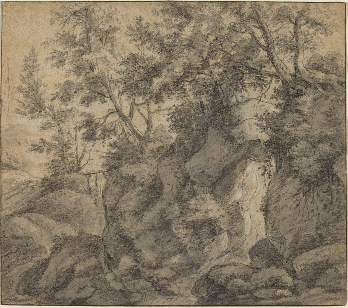 Landscape with a Wooded Ravine by Anthonie Waterloo (Dutch, 1609/1610 - 1690), 16X12"(A3)Poster Print