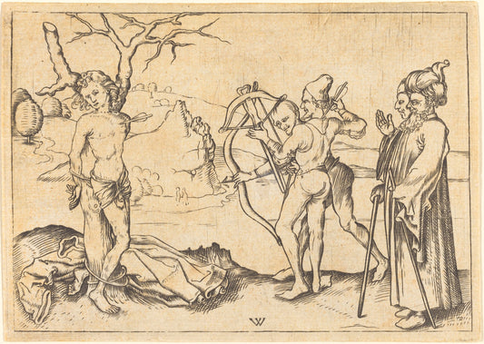 engraving by after Wenzel von Olmutz (Martyrdom of Saint Sebastian), 16X12"(A3)Poster Print