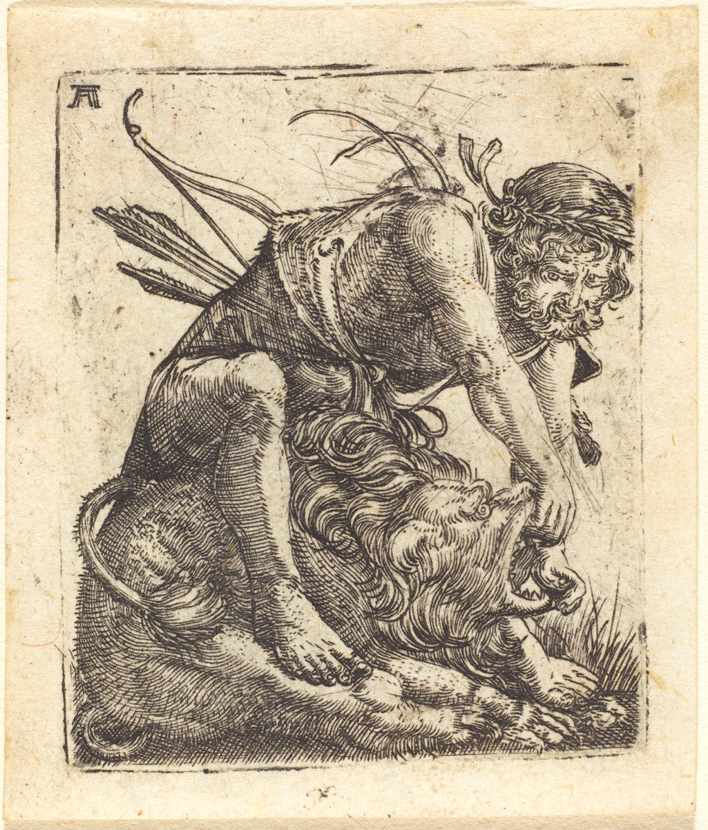 Hercules Overcoming the Nemean Lion by Albrecht Altdorfer (German, 1480 or before - 1538), 16X12"(A3)Poster Print