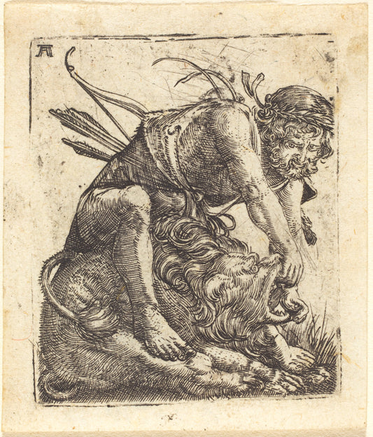 Hercules Overcoming the Nemean Lion by Albrecht Altdorfer (German, 1480 or before - 1538), 16X12"(A3)Poster Print